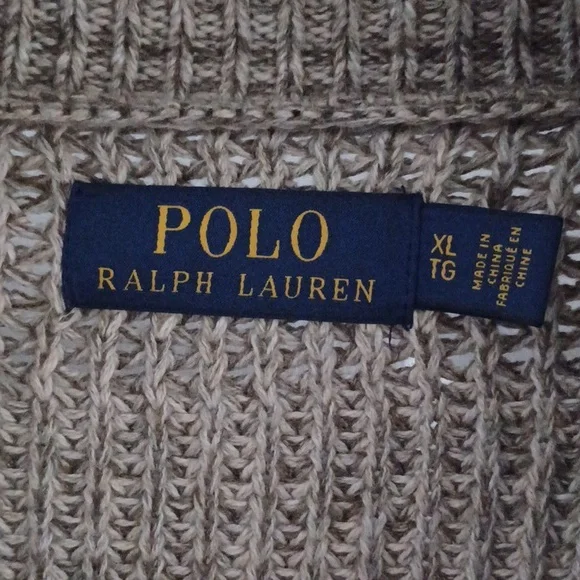 RALPH LAUREN Tan Heavy Knit Shawl Collared Cardigan Sweater, XL - Picture 3 of 12